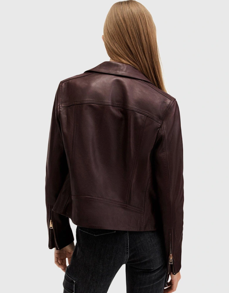 Balfern Leather Biker Jacket - Dark Red