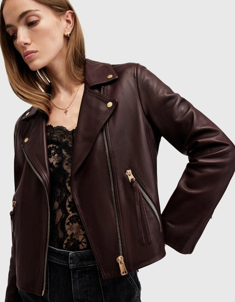 Balfern Leather Biker Jacket - Dark Red