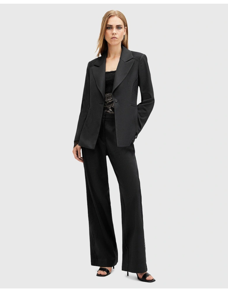 Lacey Tailored Lace Trim Blazer - Black