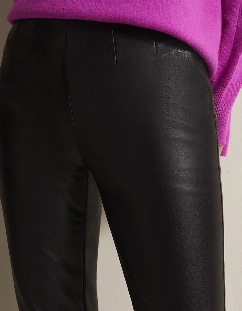 Marielle Black Faux Leather Cropped Trousers