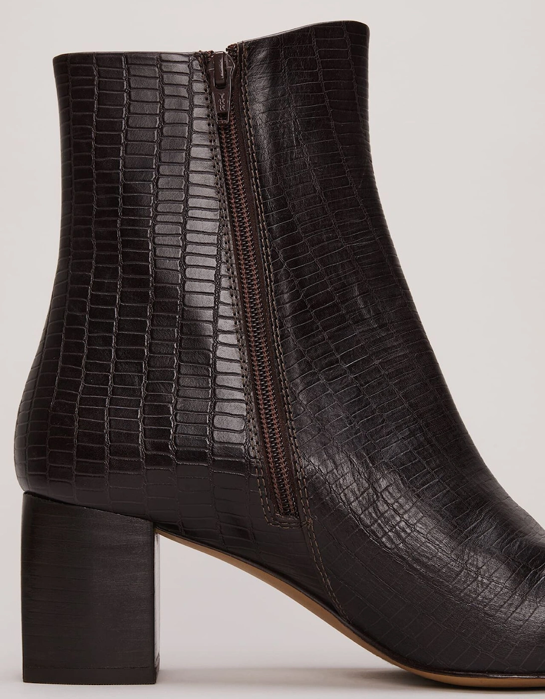 Black Leather Croc Print Ankle Boots
