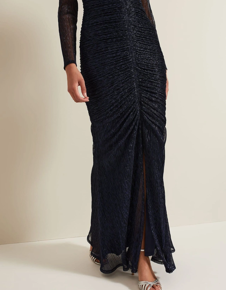 Shannia Ruched Shimmer Maxi Dress