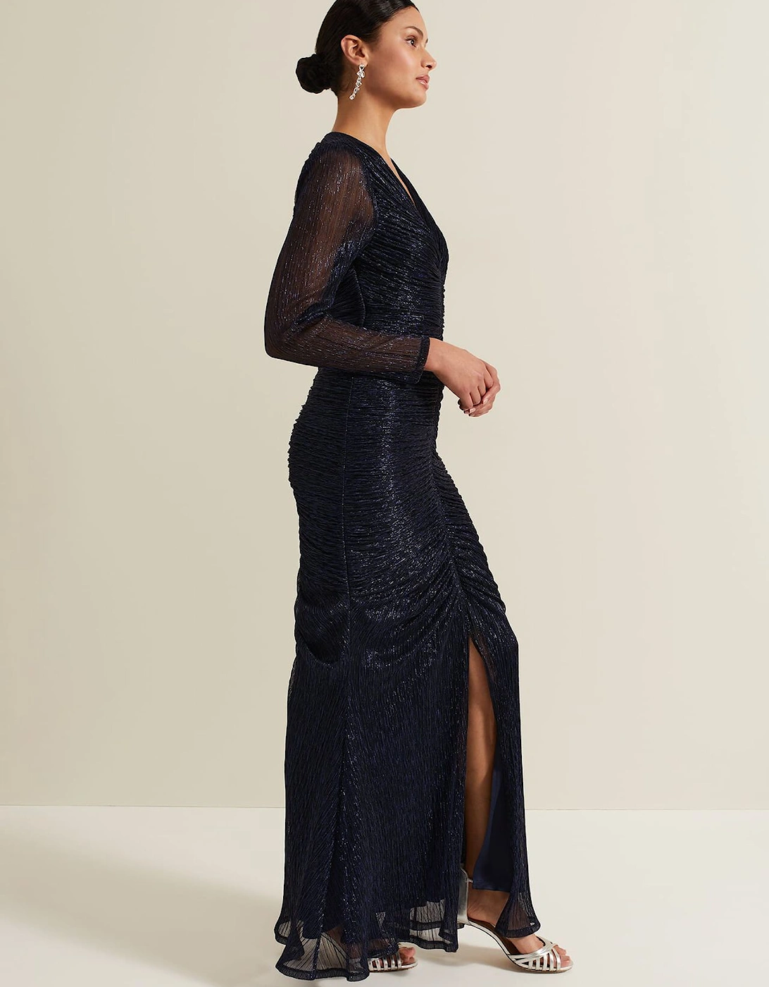 Shannia Ruched Shimmer Maxi Dress