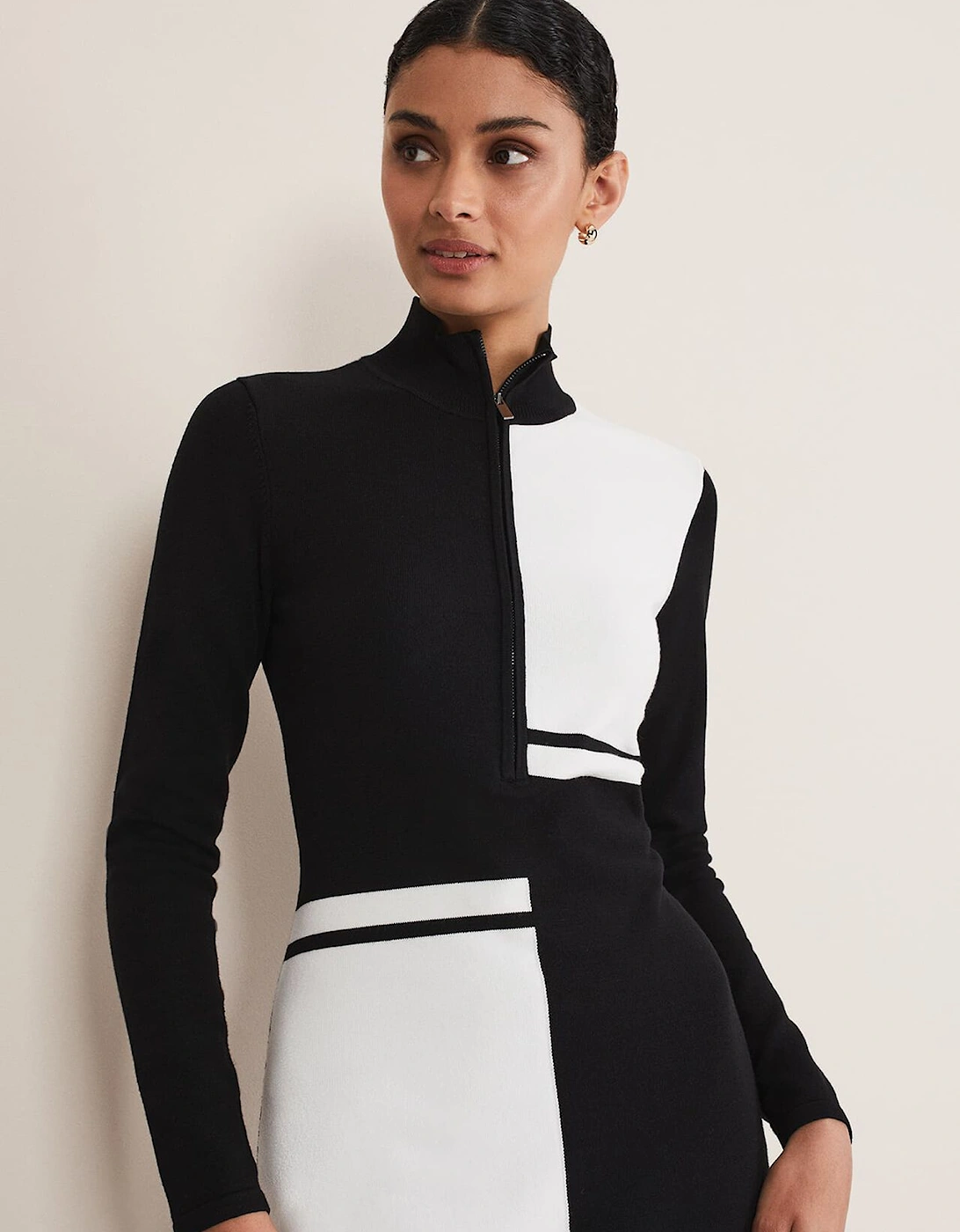 Arden Zip Detail Colourblock Knit Tunic