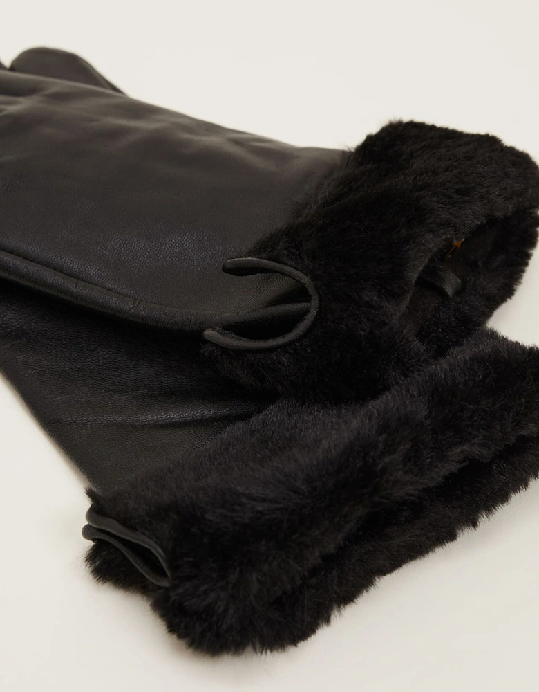 Faux Fur Trimmed Leather Gloves