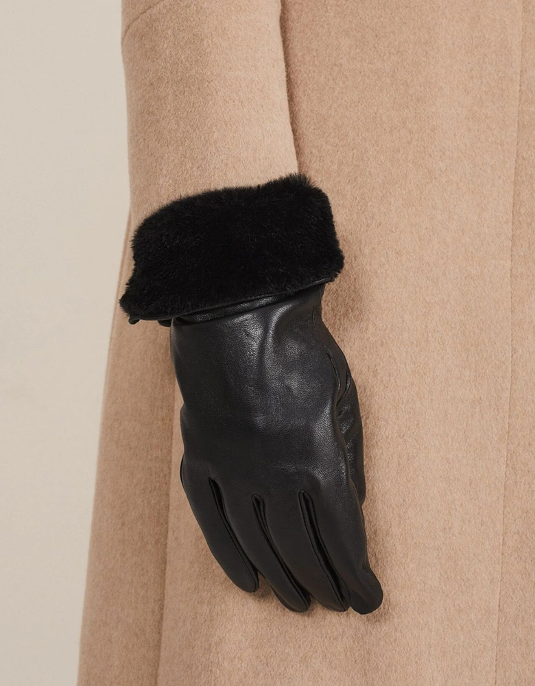 Faux Fur Trimmed Leather Gloves