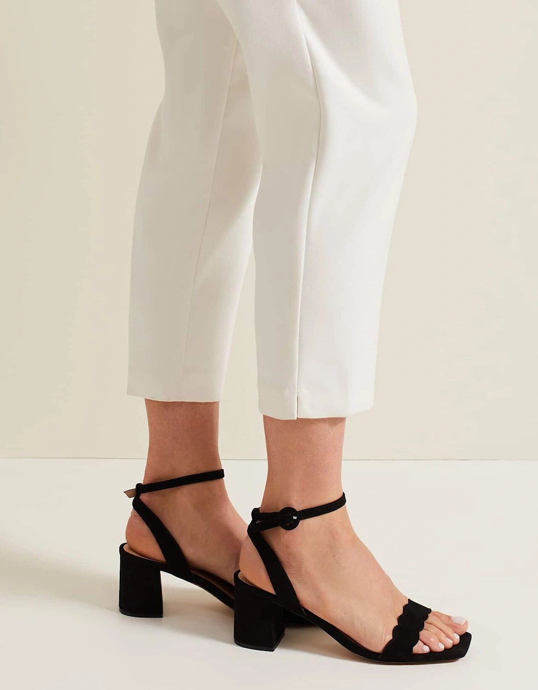 Suede Scallop Block Heel