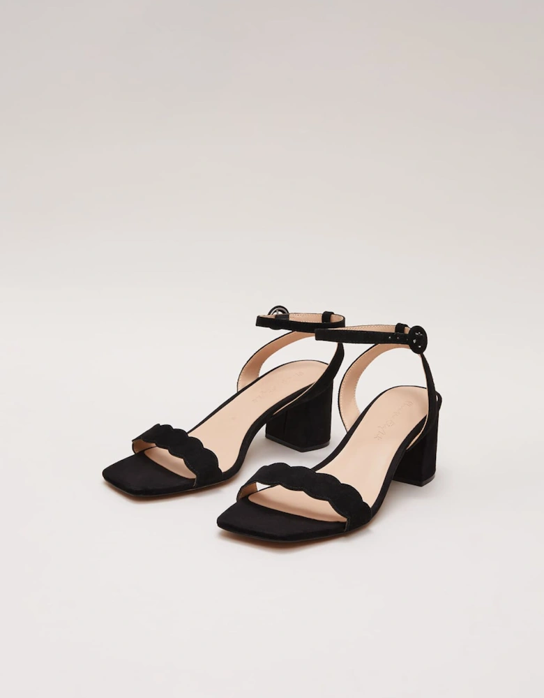 Suede Scallop Block Heel