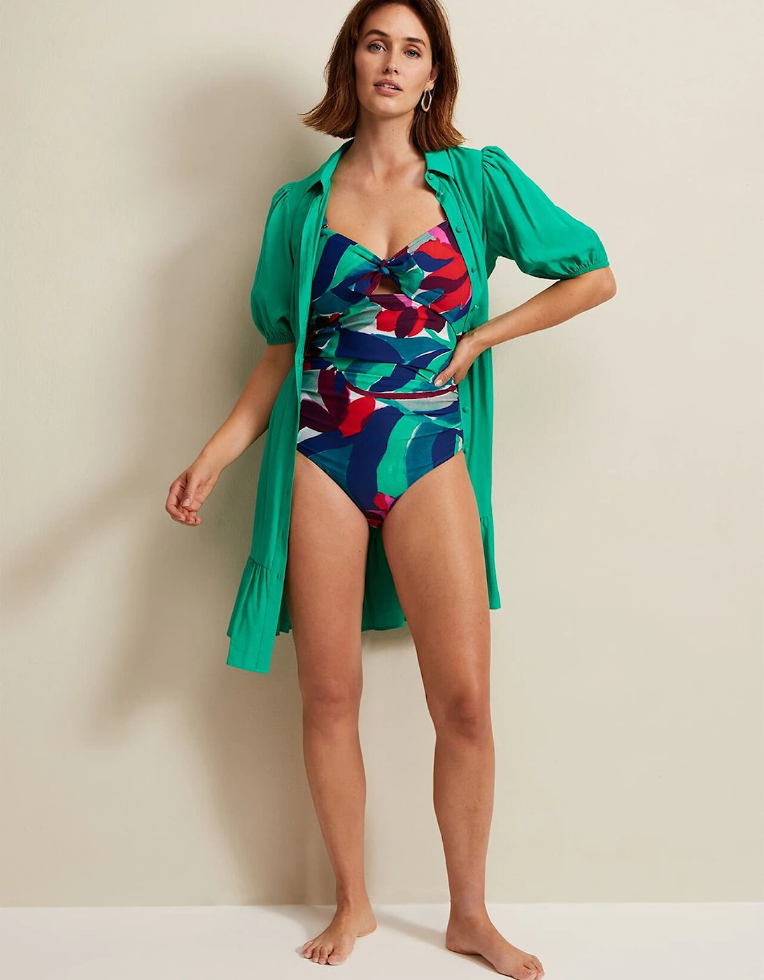 Jungle Palm Print Knot Tie Swimsuit