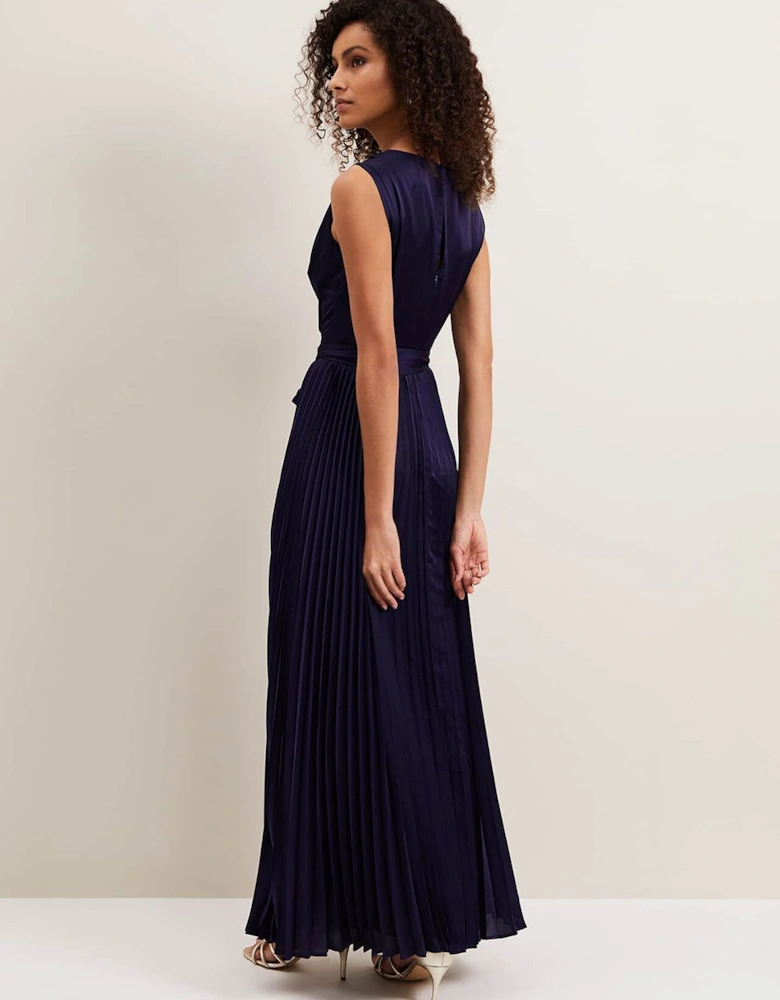 Bonnie Pleat Wrap Satin Maxi Dress