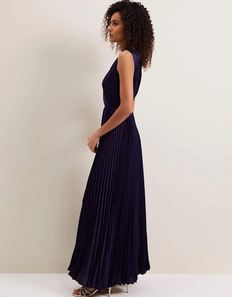 Bonnie Pleat Wrap Satin Maxi Dress
