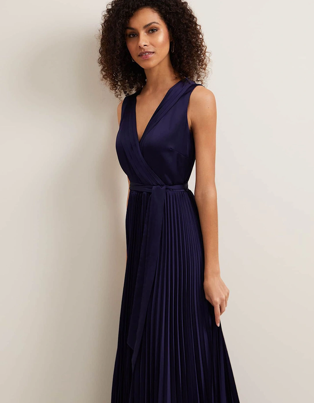 Bonnie Pleat Wrap Satin Maxi Dress