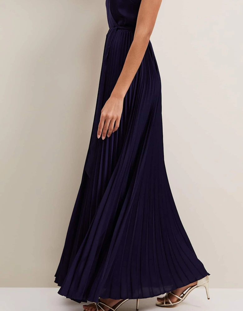 Bonnie Pleat Wrap Satin Maxi Dress