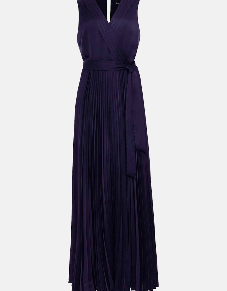 Bonnie Pleat Wrap Satin Maxi Dress