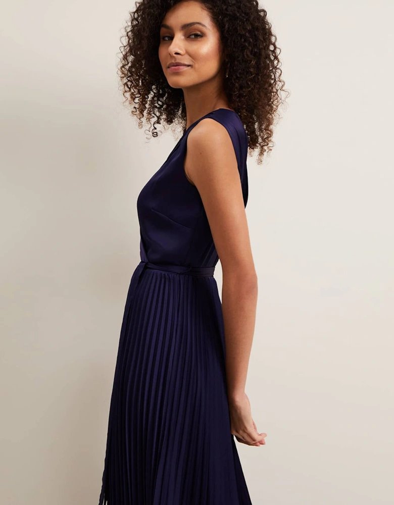 Bonnie Pleat Wrap Satin Maxi Dress