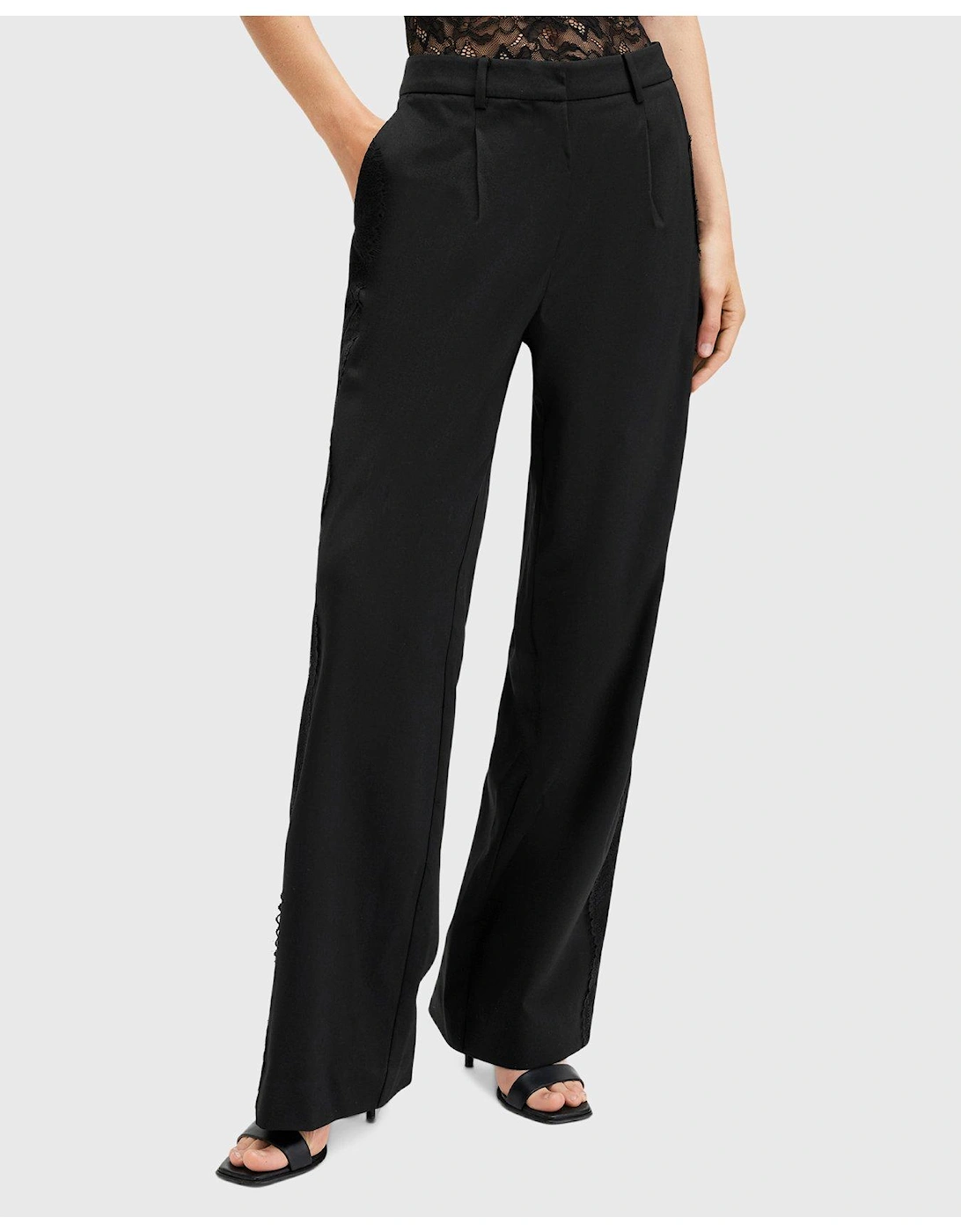 Lacey Lace Trim Trousers - Black