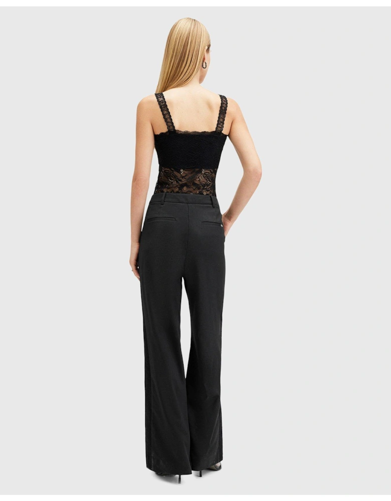 Lacey Lace Trim Trousers - Black