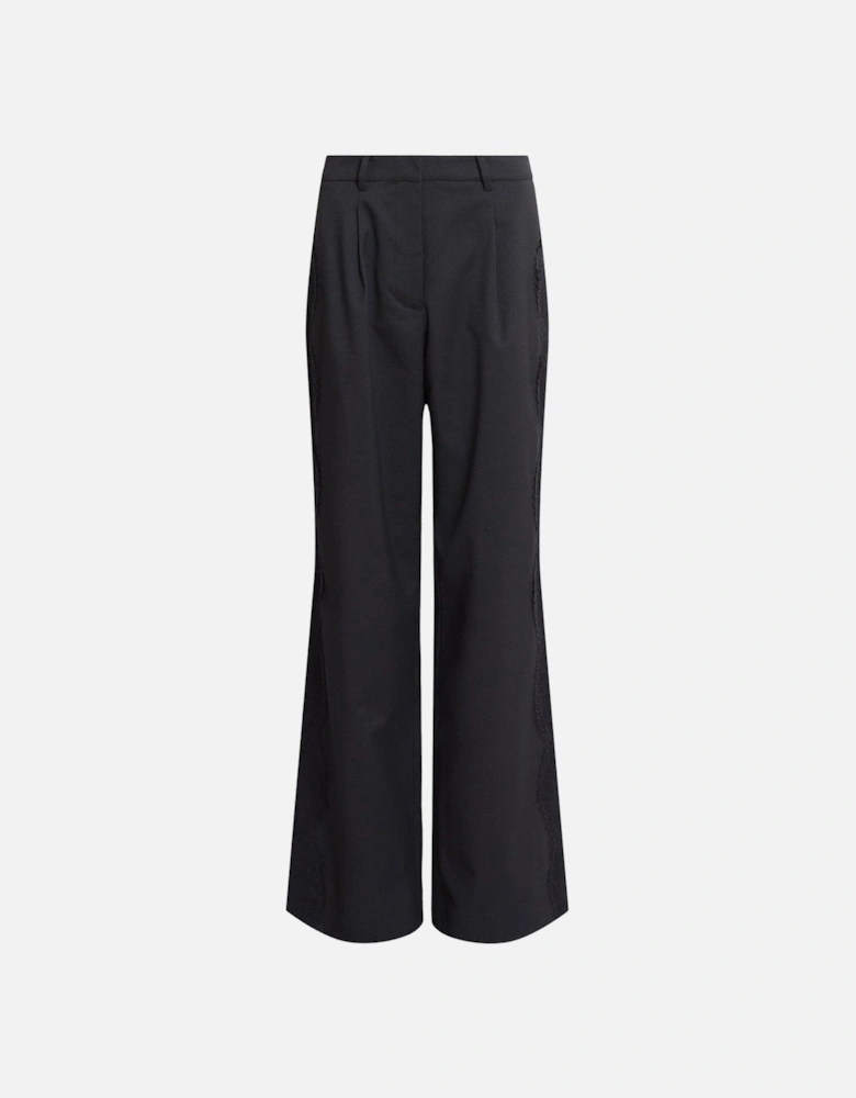 Lacey Lace Trim Trousers - Black