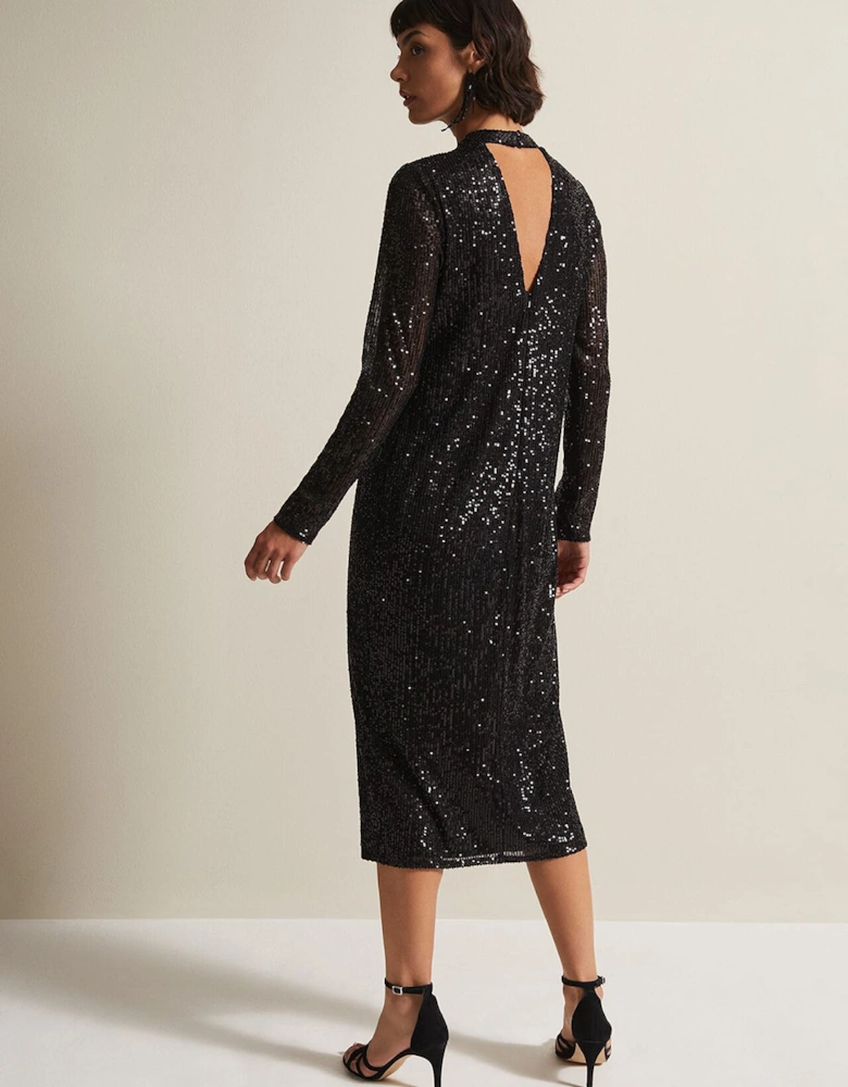 Cindy Black Sequin Midi Dress