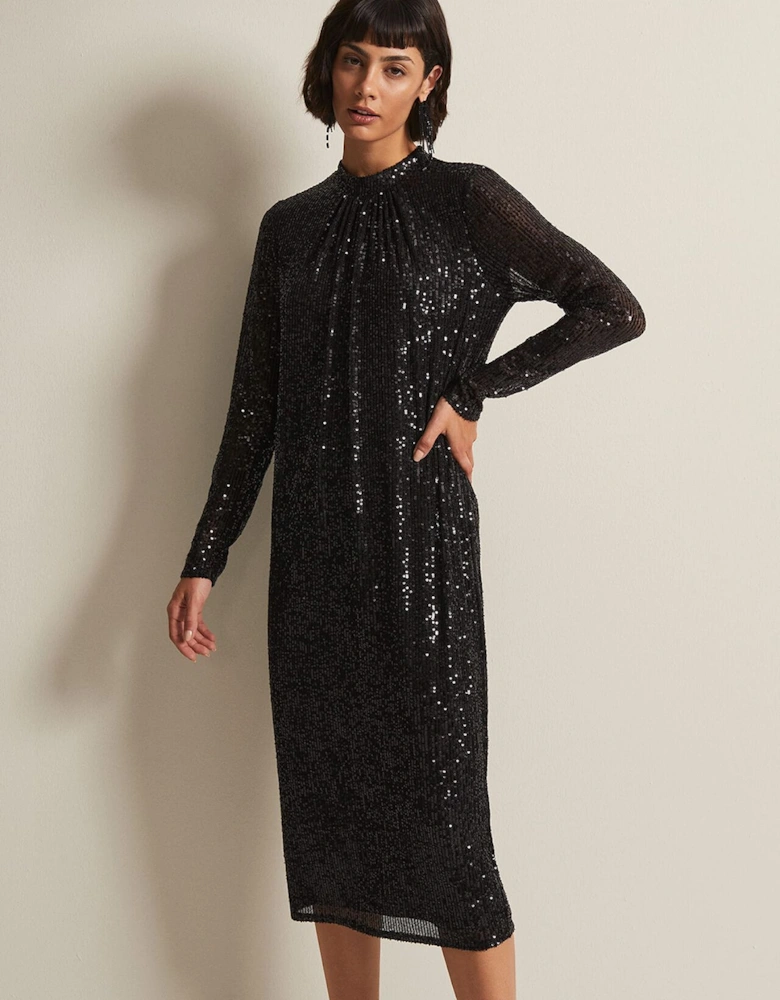 Cindy Black Sequin Midi Dress