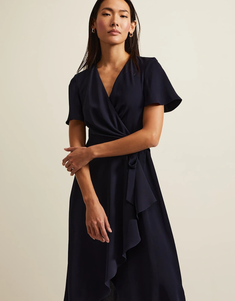 Julissa Navy Frill Wrap Dress