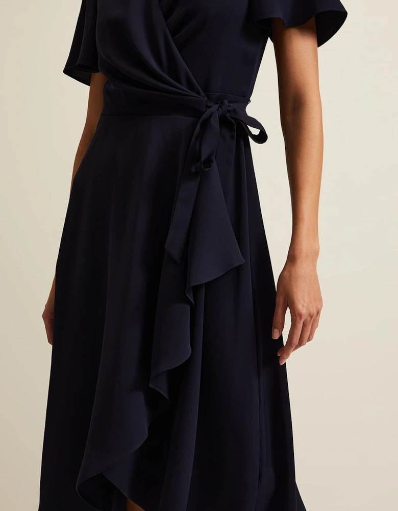 Julissa Navy Frill Wrap Dress