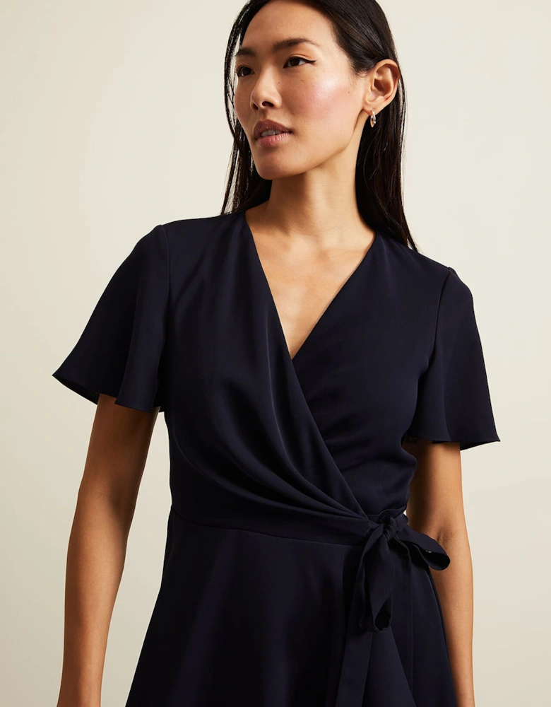 Julissa Navy Frill Wrap Dress
