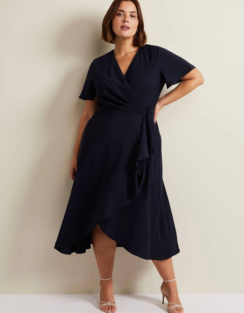 Julissa Navy Frill Wrap Dress