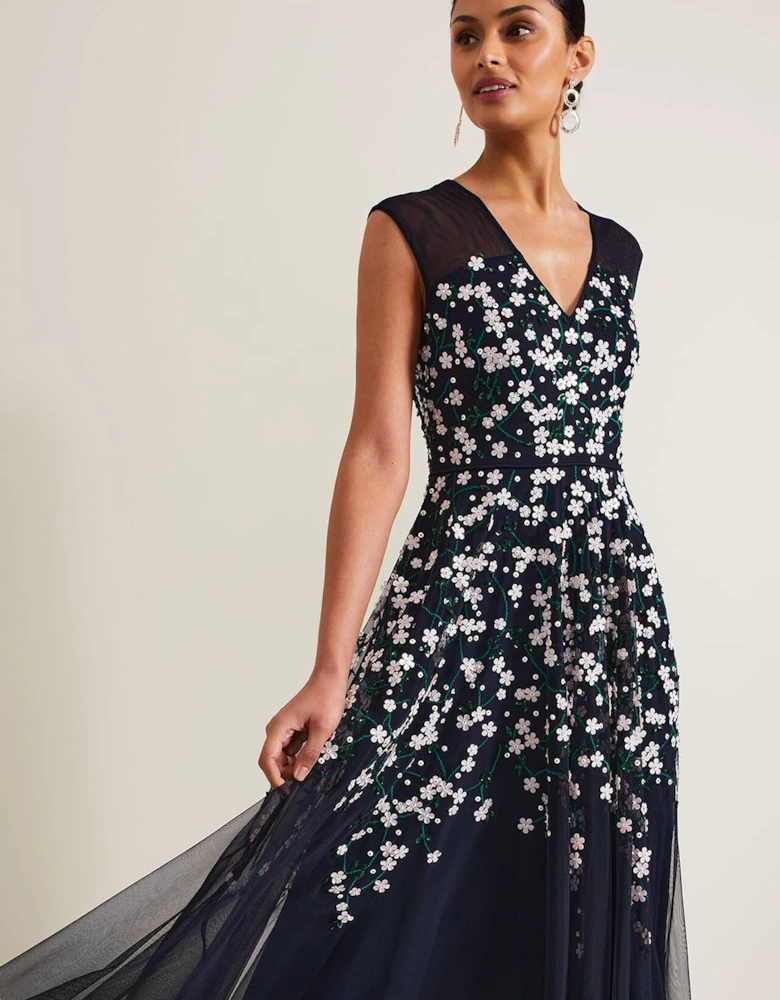 Ellen Blossom Beaded Midi Dress