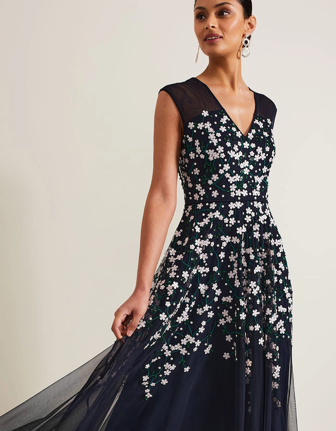 Ellen Blossom Beaded Midi Dress