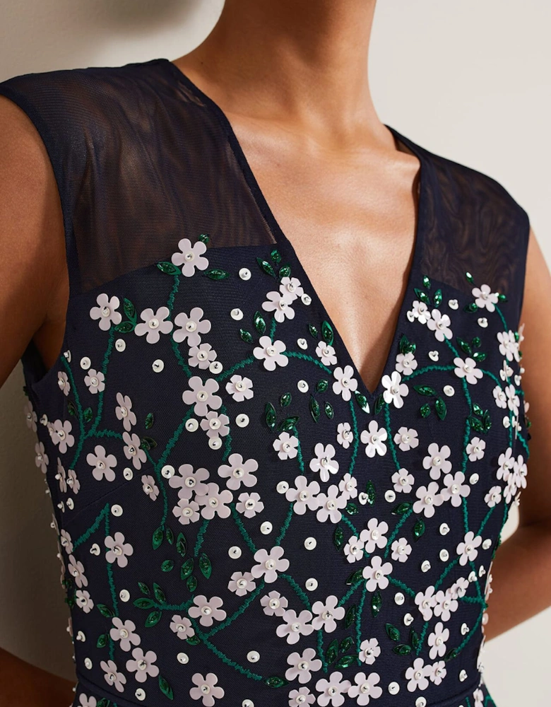 Ellen Blossom Beaded Midi Dress
