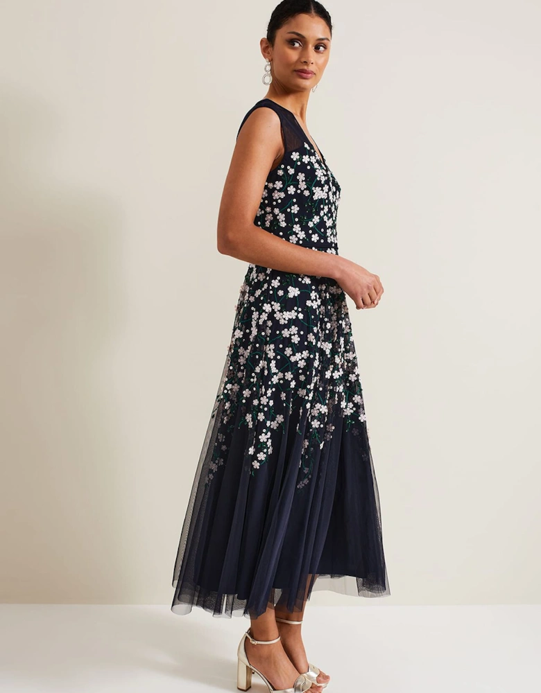 Ellen Blossom Beaded Midi Dress