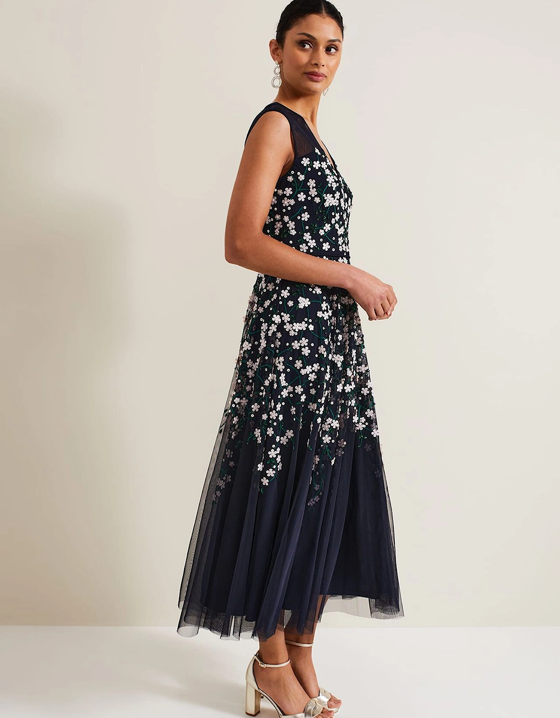 Ellen Blossom Beaded Midi Dress
