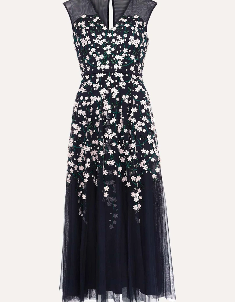 Ellen Blossom Beaded Midi Dress