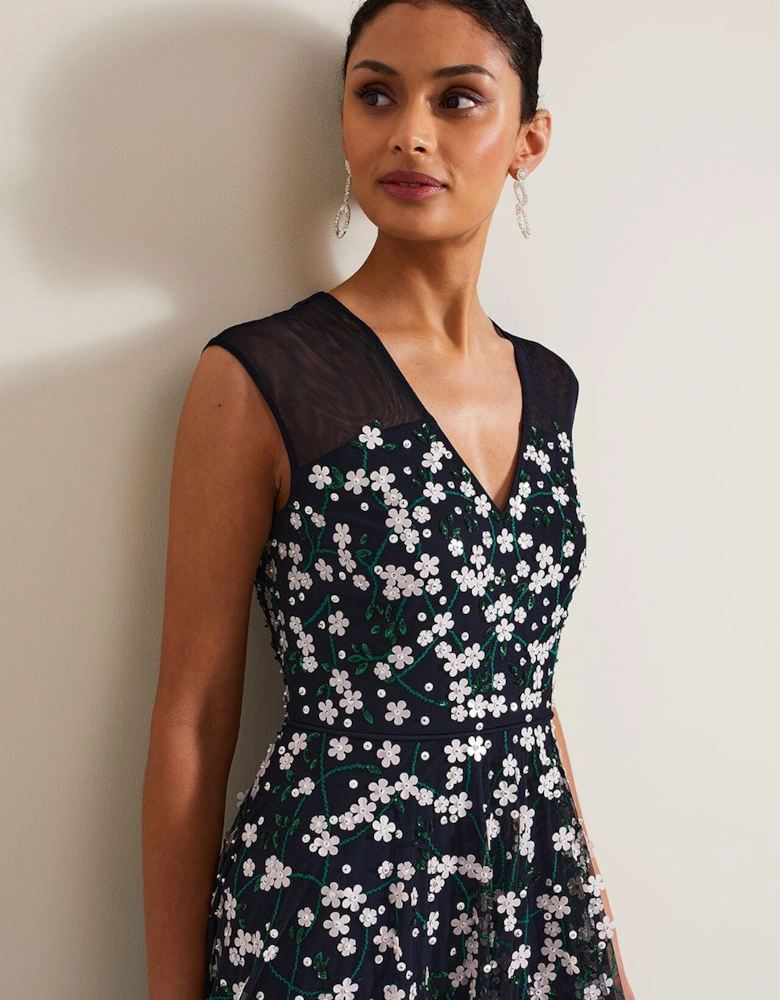 Ellen Blossom Beaded Midi Dress