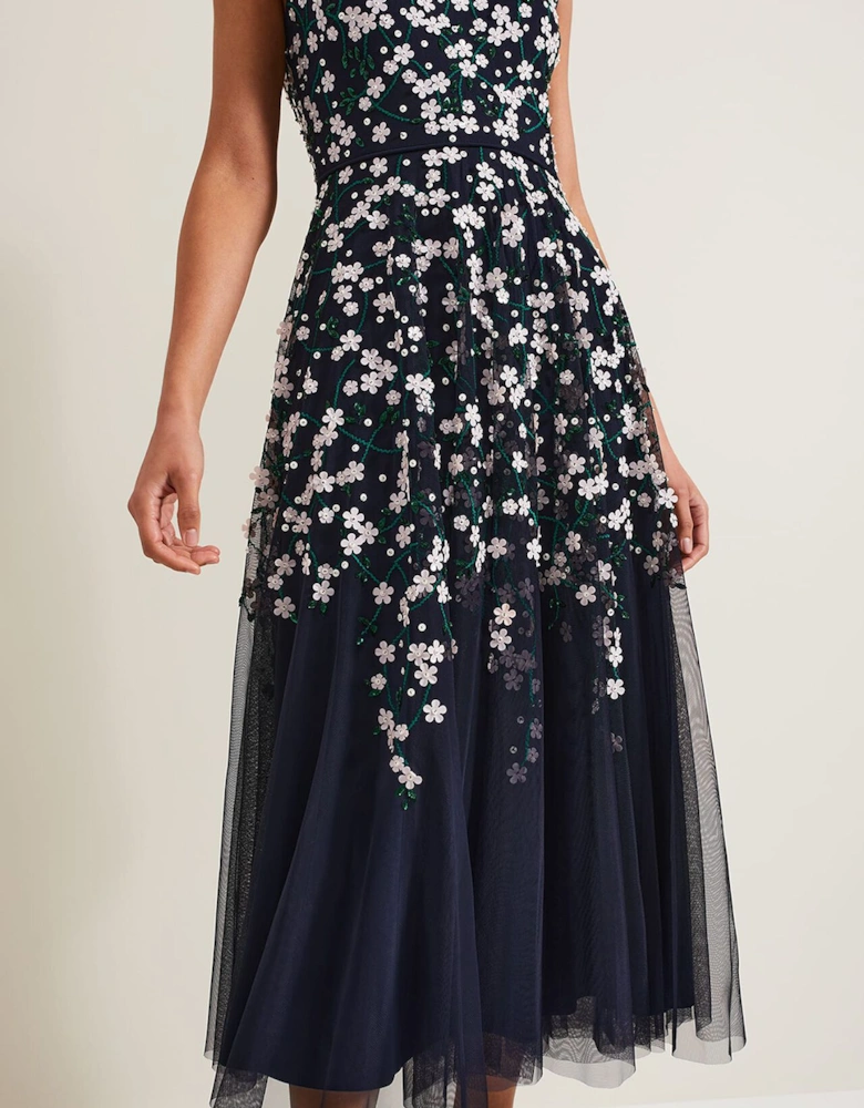 Ellen Blossom Beaded Midi Dress