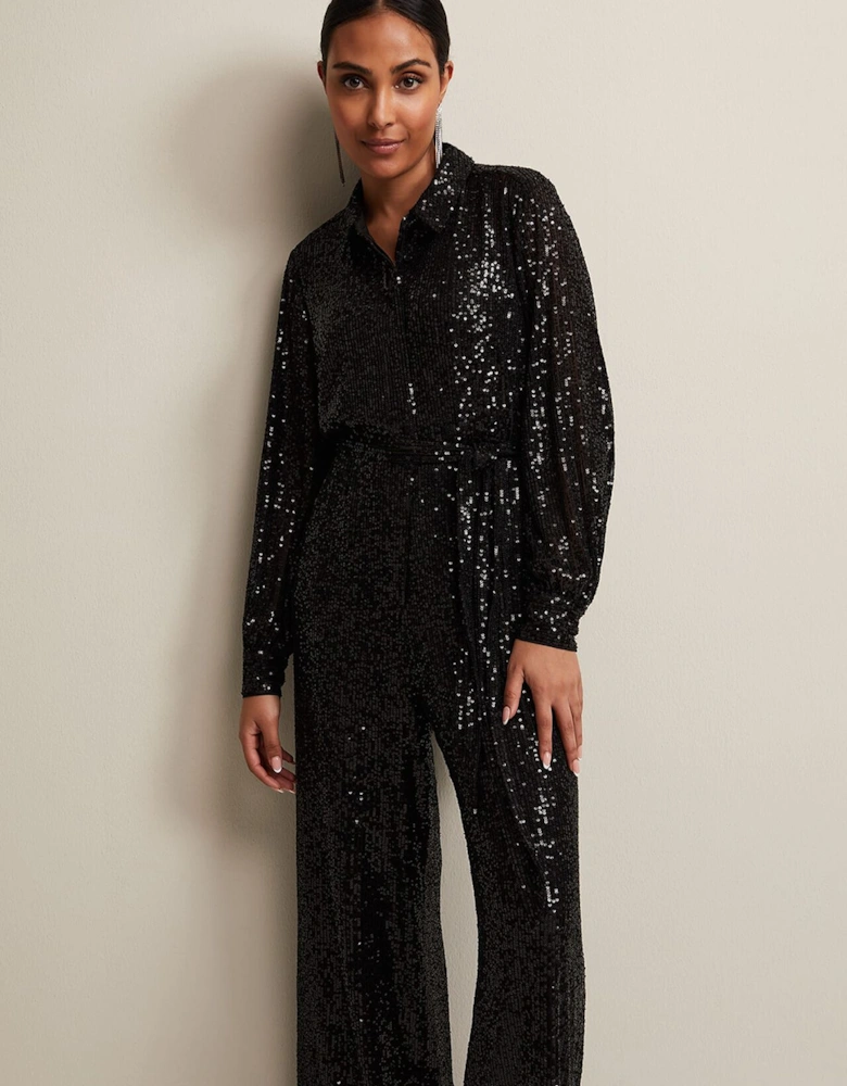 Petite Alessandra Black Sequin Jumpsuit