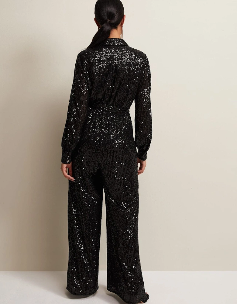 Petite Alessandra Black Sequin Jumpsuit