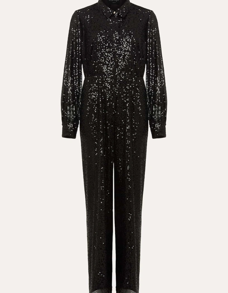 Petite Alessandra Black Sequin Jumpsuit