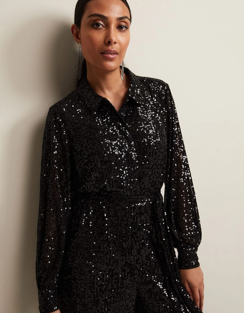 Petite Alessandra Black Sequin Jumpsuit