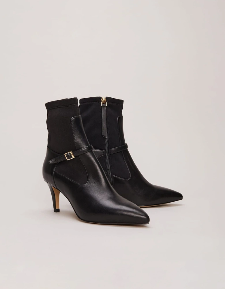 Leather Buckle Detail Sock Boots
