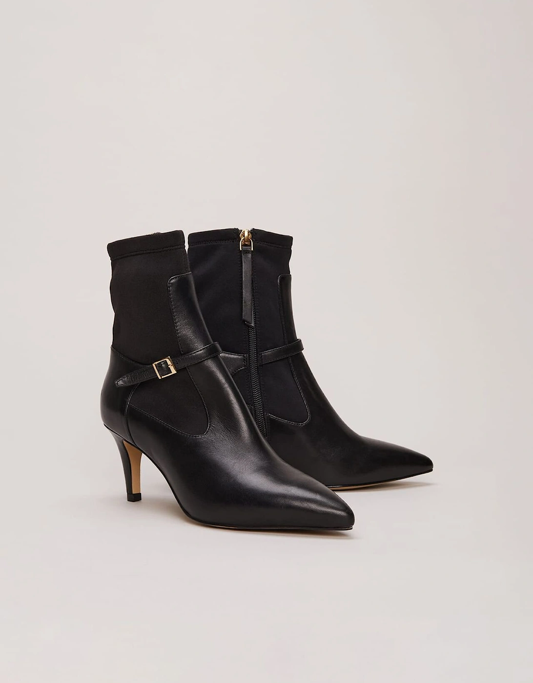 Leather Buckle Detail Sock Boots
