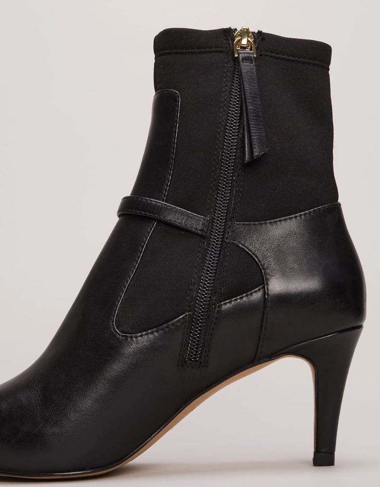 Leather Buckle Detail Sock Boots