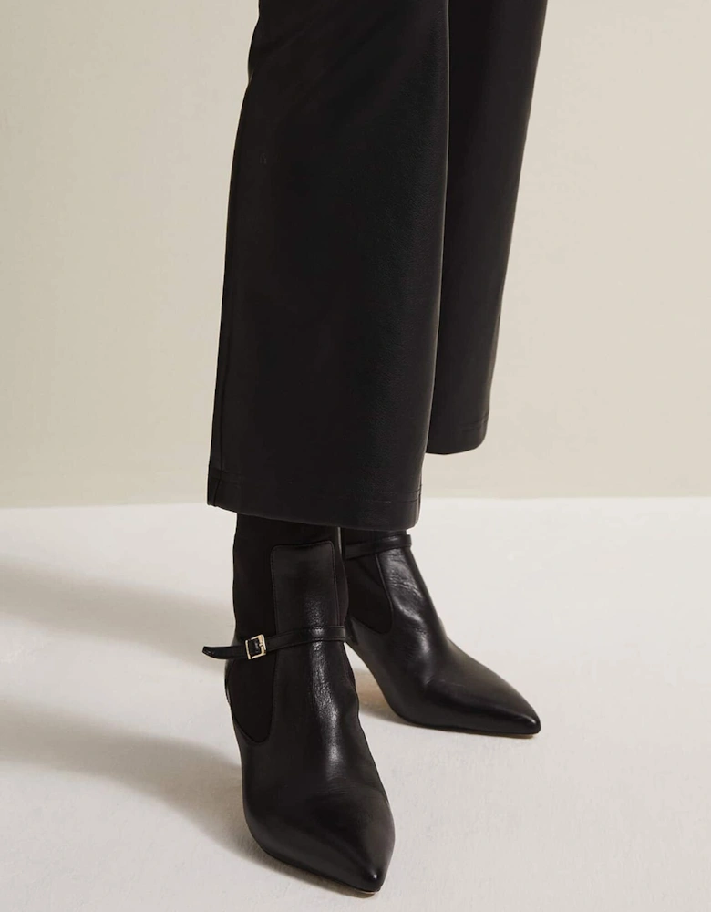 Leather Buckle Detail Sock Boots