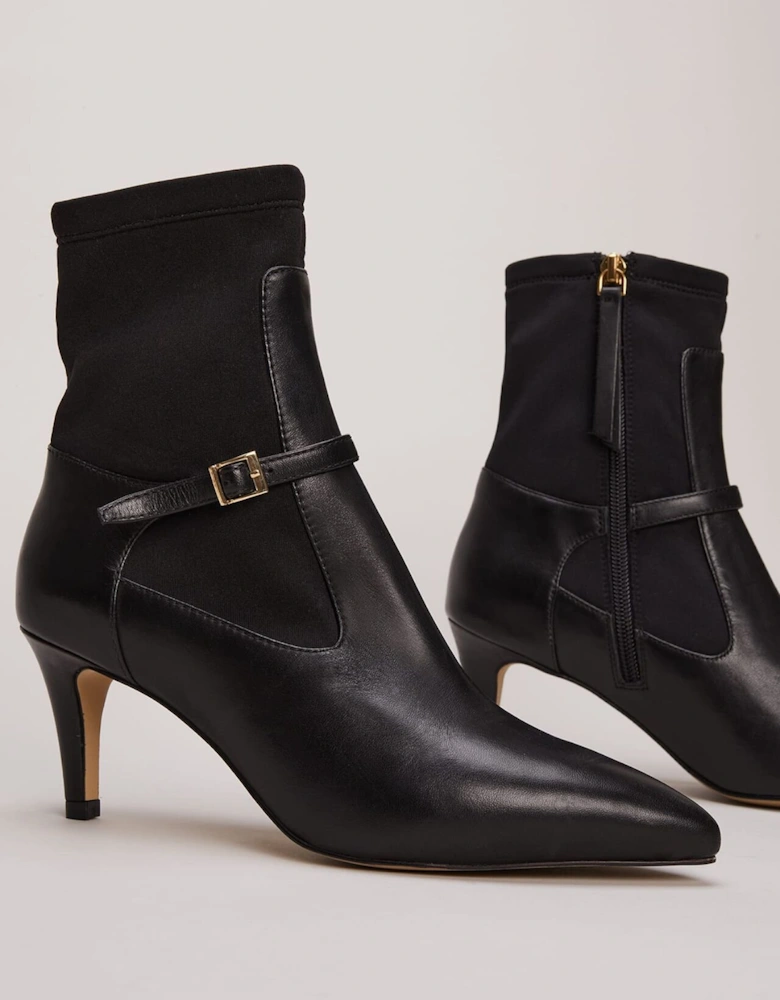 Leather Buckle Detail Sock Boots