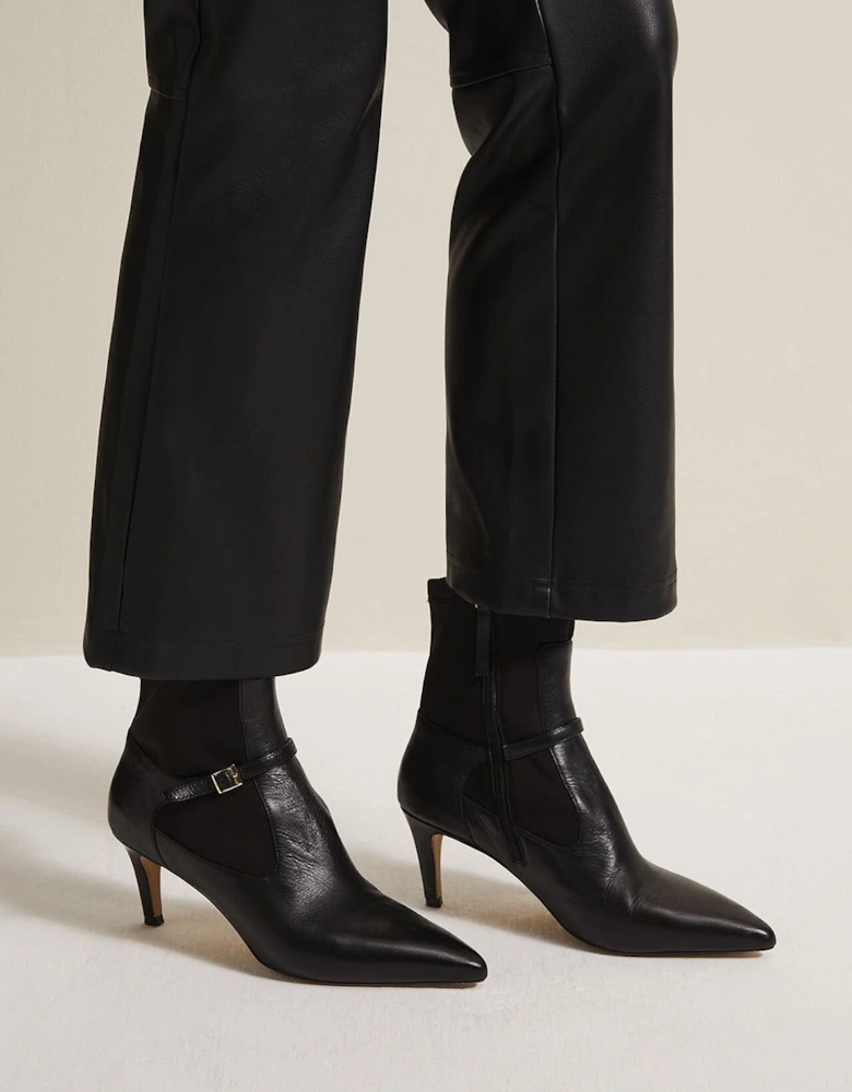 Leather Buckle Detail Sock Boots