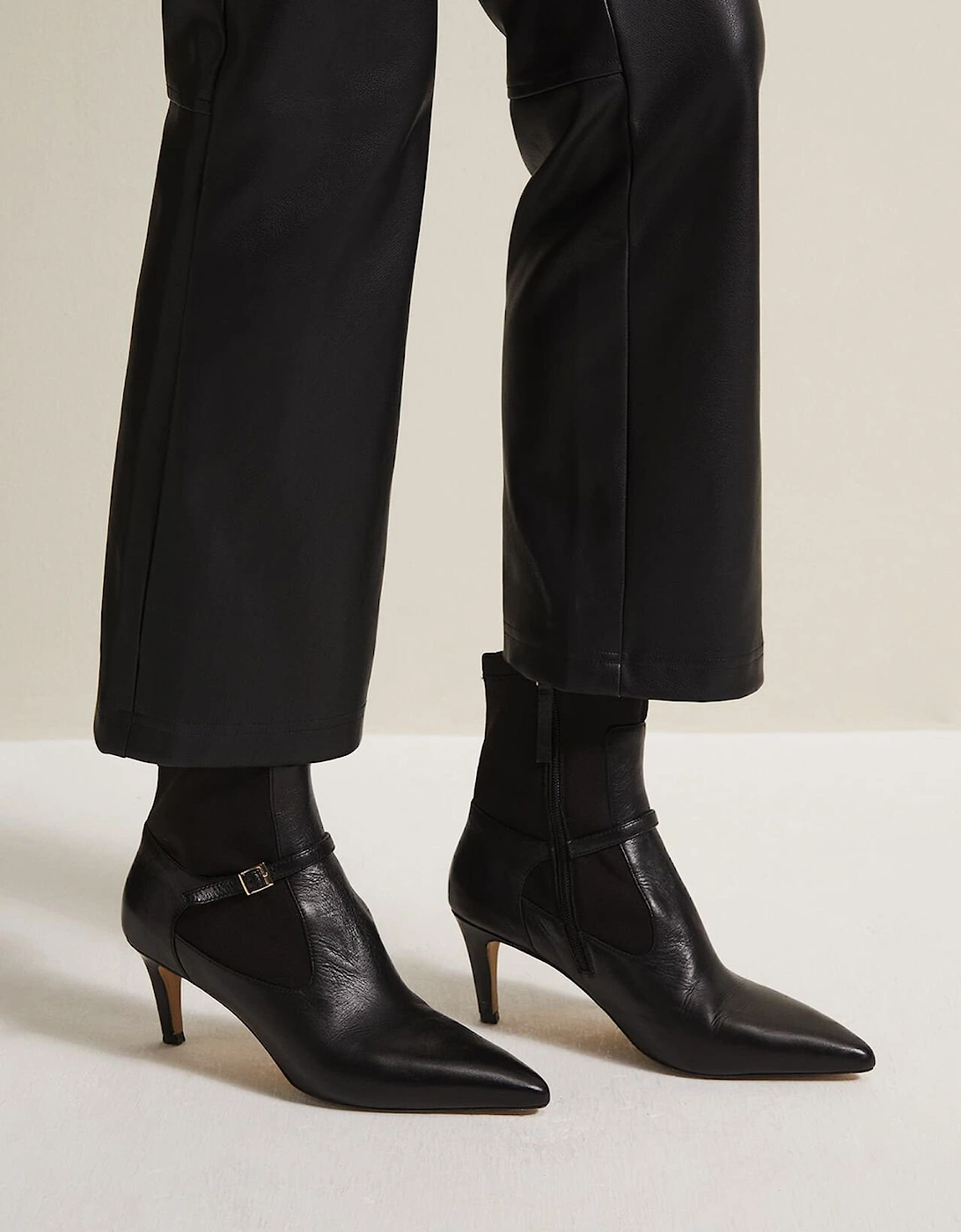 Leather Buckle Detail Sock Boots