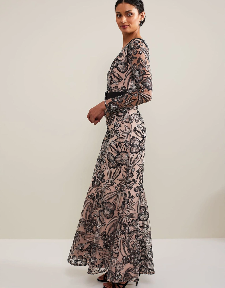 Nola V-Neck Embroidered Maxi Dress