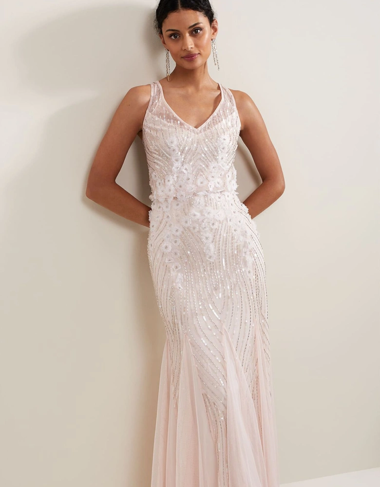 Lexi Ditsy Beaded Cowl Maxi Dress