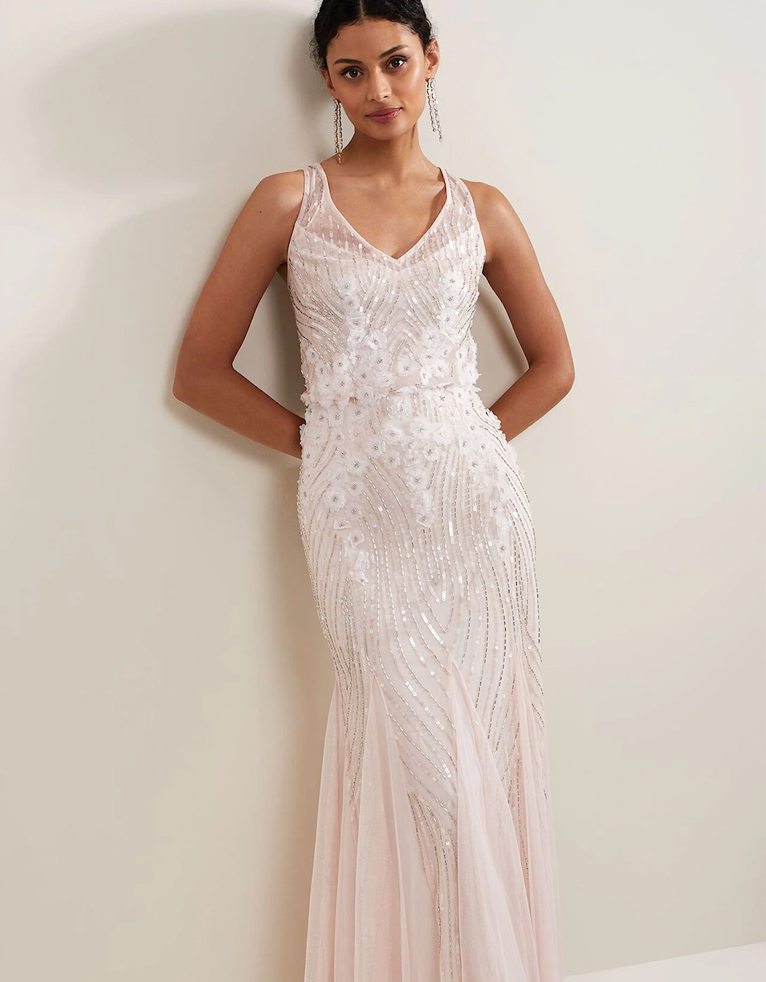 Lexi Ditsy Beaded Cowl Maxi Dress